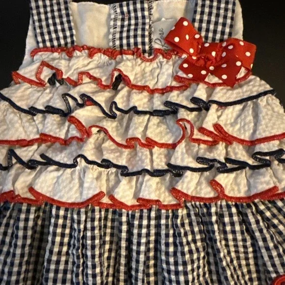 Emily Rose Girls 2T Gingham Seersucker Ruffle Summer Dress Americana Butterflies - Picture 3 of 10